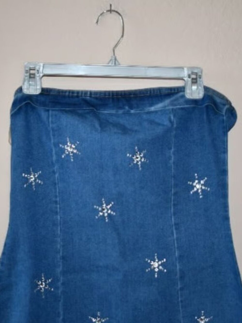 Heart & Heels Junior Strapless Denim Rhinestone Embellished Mini Dress - Size XL